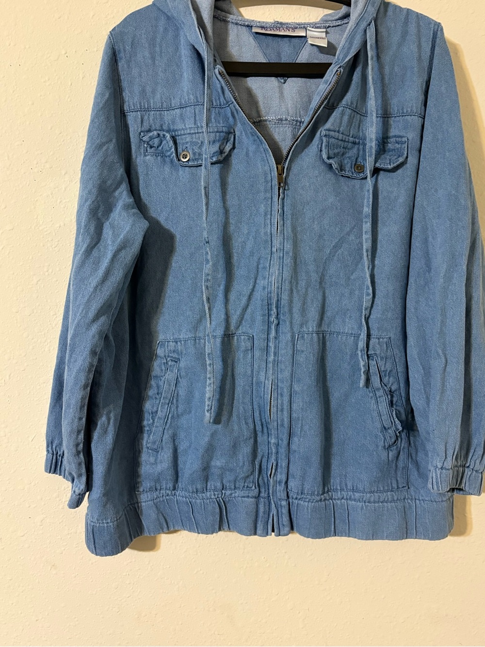Roaman's Light Denim Blue Hooded Zip Jacket